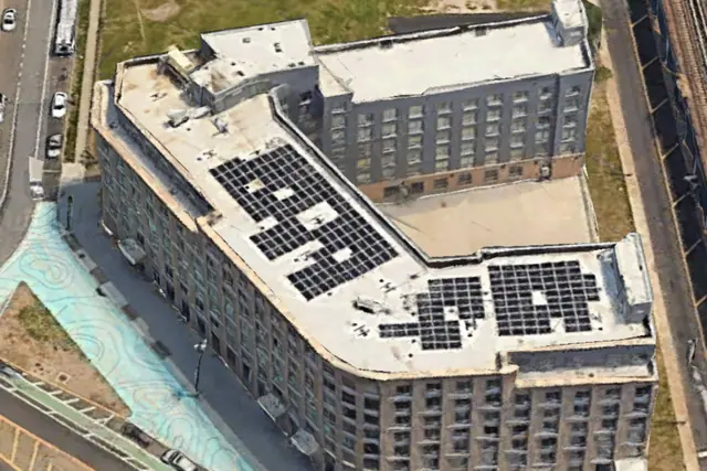 Aerial, completed roof. Executive Building Systems project.
