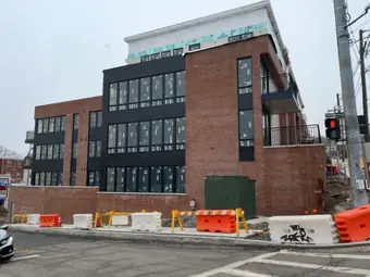 Corner building, Nyack, NY. Executive Building Systems project.