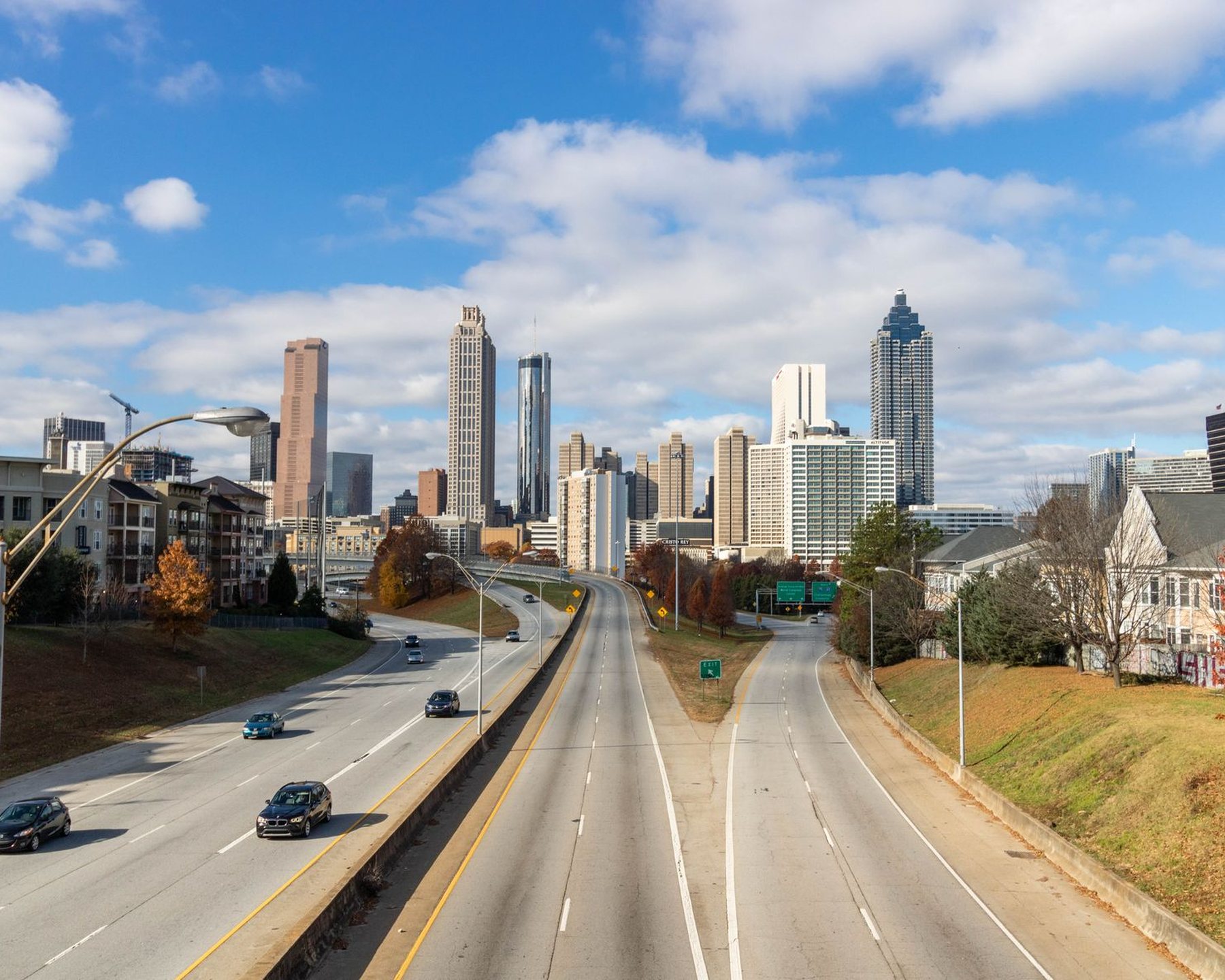 A city skyline with highways running into it