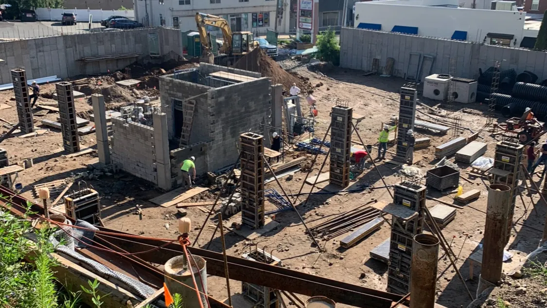 Steel columns set. Executive Building Systems project.