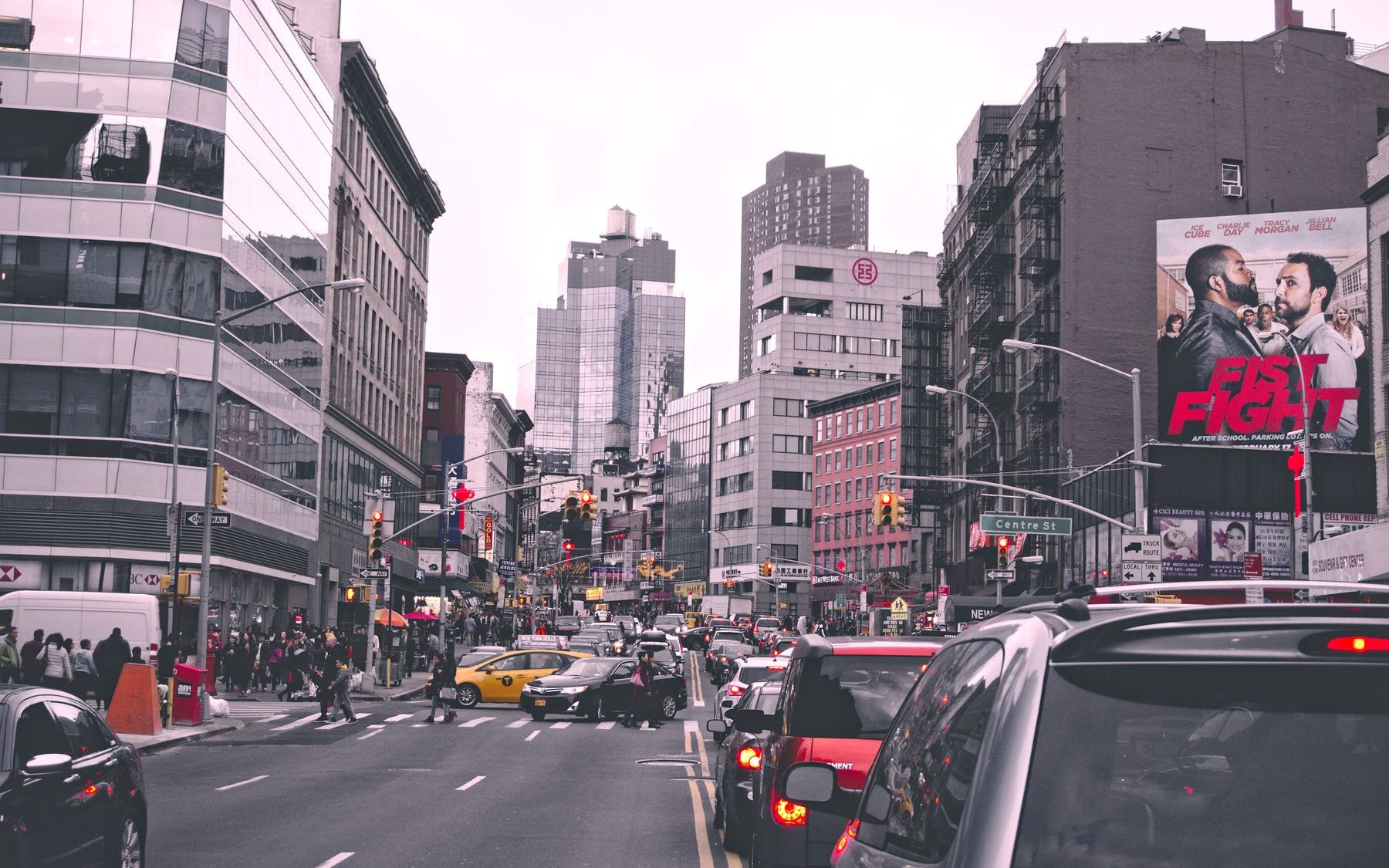 Traffic on a busy city street